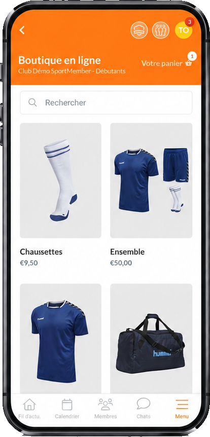 La boutique en ligne du club dans l'application SportMember